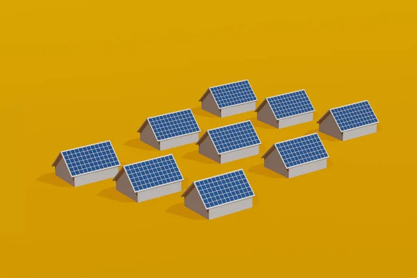 Radhus Med Solpaneler Taket Solcell Ren Elektrisk Energi Illustration — Stockfoto