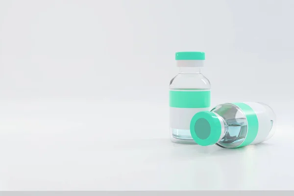 Glasflasche Und Grünes Etikett Mit Apotheken Impfstoff Flüssigkeit Rendering — Stockfoto