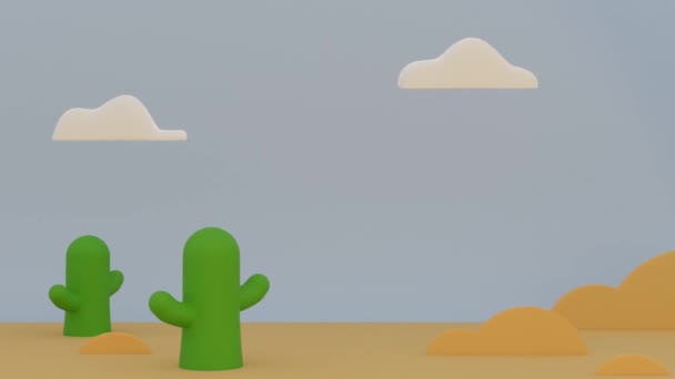 Cacto Desenho Animado Paisagem Cena Com Nuvem Verão Estação Renderização — Vídeo de Stock