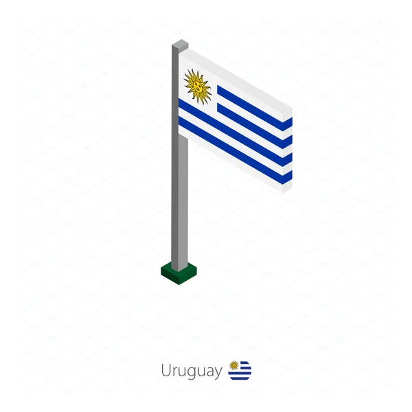 Bandera Uruguay Asta Bandera Dimensión Isométrica Fondo Azul Isométrico Ilustración — Archivo Imágenes Vectoriales