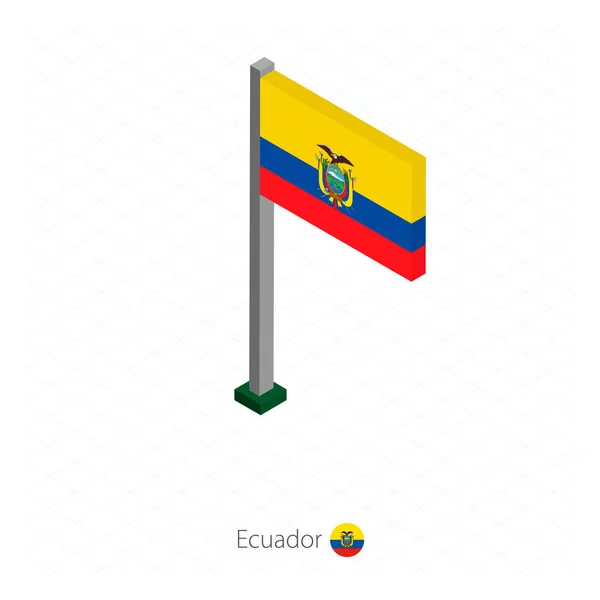 Bandera Ecuador Asta Bandera Dimensión Isométrica Fondo Azul Isométrico Ilustración — Vector de stock