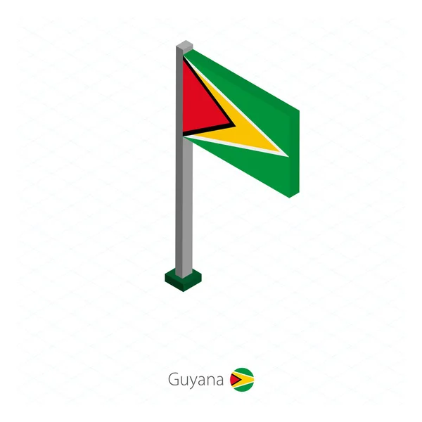Guyanas Flagga Flaggstång Isometrisk Dimension Isometrisk Blå Bakgrund Vektorillustration — Stock vektor