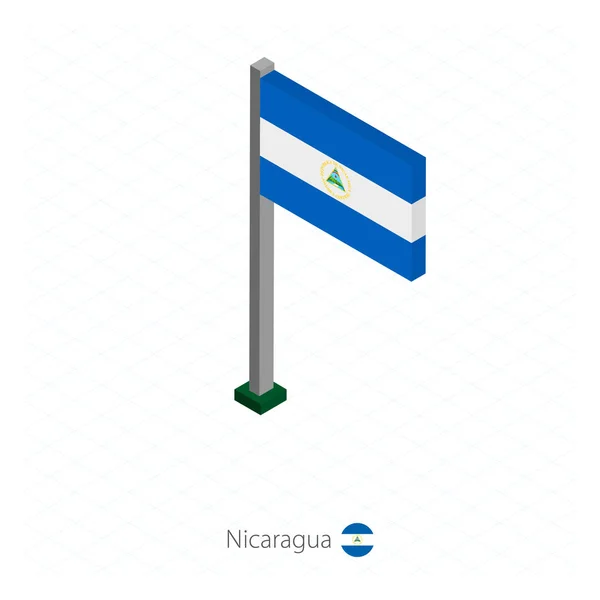 Nicaragua Flag Flagpole Isometric Dimension Isometric Blue Background Vector Illustration — Stock Vector