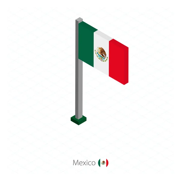 Флаг Мексики Флагштоке Изометрическом Измерении Изометрический Синий Фон Векторная Иллюстрация — стоковый вектор