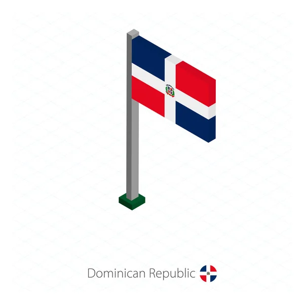 Dominikanska Republiken Flaggan Flaggstången Isometrisk Dimension Isometrisk Blå Bakgrund Vektorillustration — Stock vektor