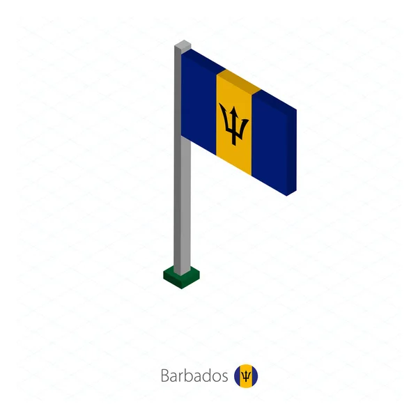 Flagge Von Barbados Auf Fahnenmast Isometrischer Dimension Isometrischer Blauer Hintergrund — Stockvektor