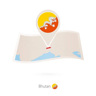 Bhutan Haritası kağıt Bhutan bayrağı iğne ile katlanmış. Vektör çizim