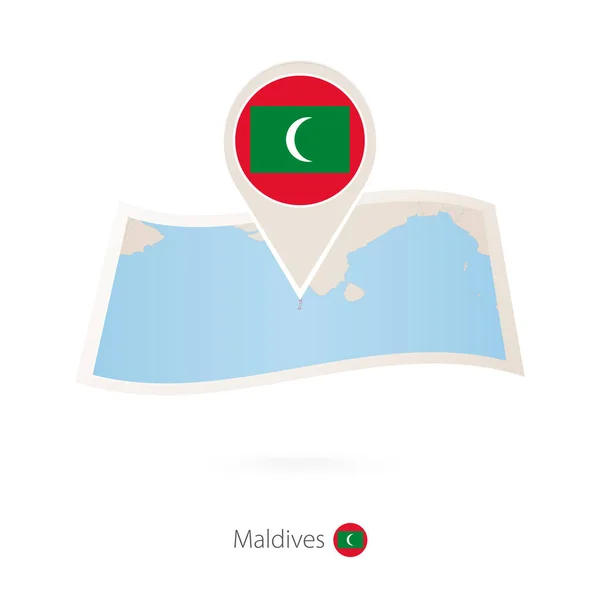 Hajtogatott Papír Térkép Maldív Szigetek Maldív Szigetek Flag Pin Kóddal — Stock Vector