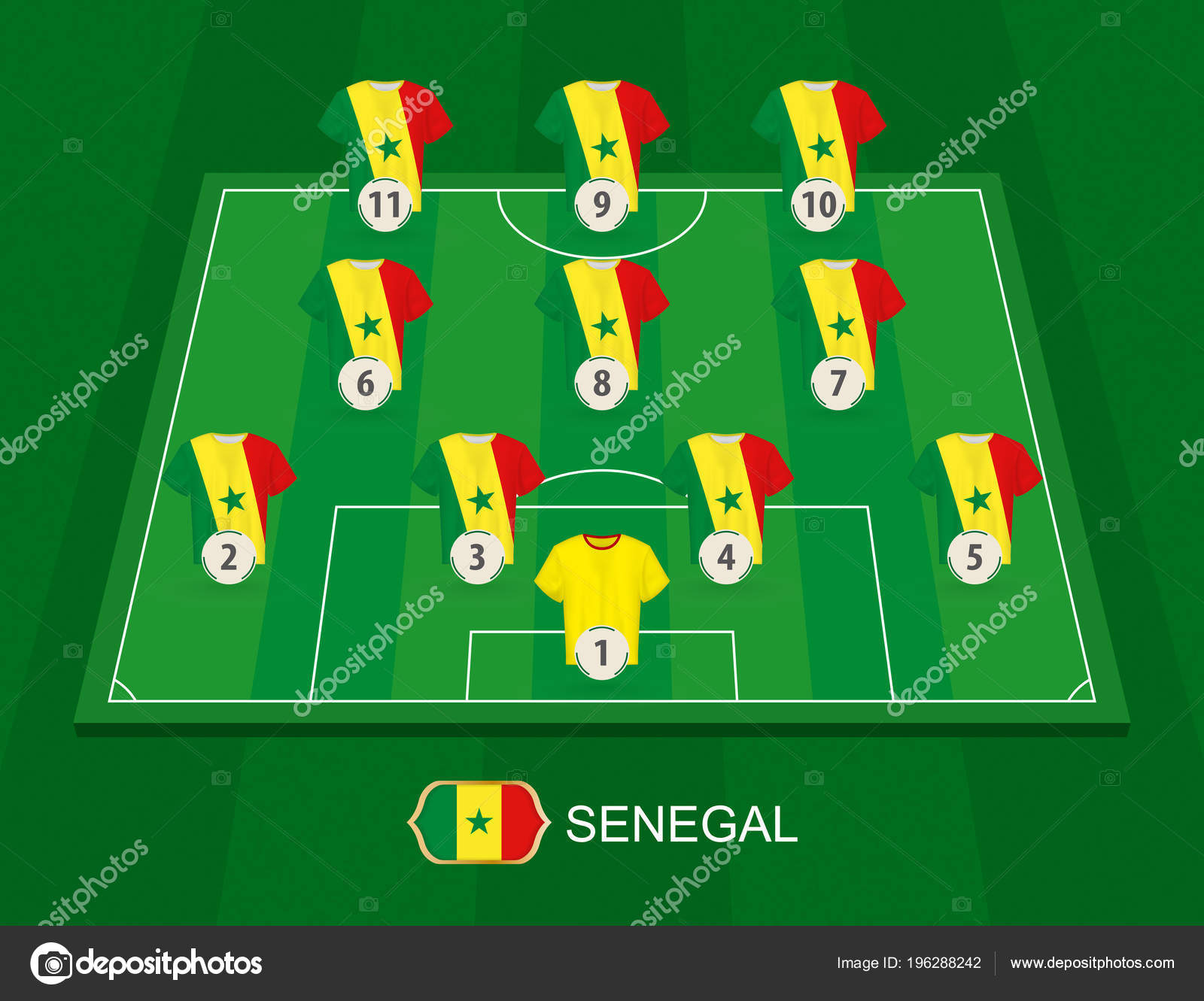 Soccer Field Senegal National Team Players Lineups Formation Half