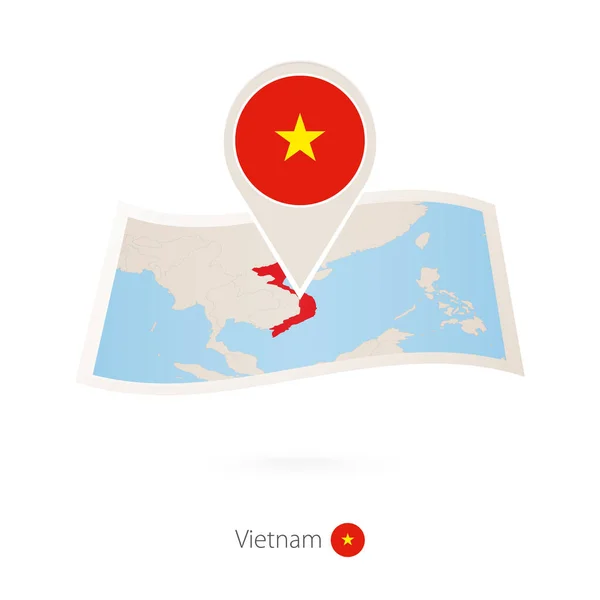 Vikta Papperskarta Över Vietnam Med Flagga Pin Vietnam Vektorillustration — Stock vektor
