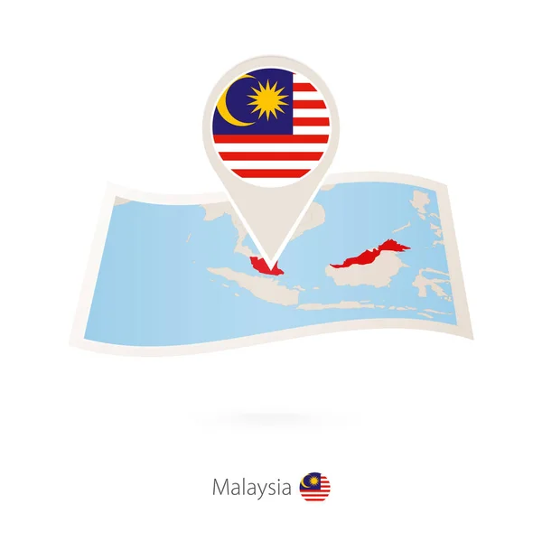 Mapa Papel Plegado Malasia Con Pasador Bandera Malasia Ilustración Vectorial — Archivo Imágenes Vectoriales