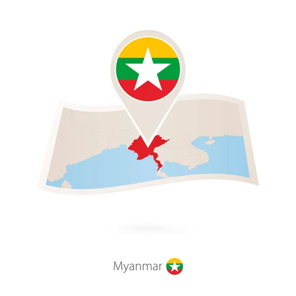 Складная Бумажная Карта Мьянмы Флагом Мьянмы Векторная Миграция — стоковый вектор