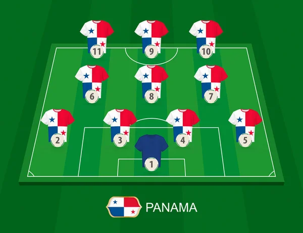 Campo Fútbol Con Los Jugadores Selección Nacional Panamá Formación Alineaciones — Vector de stock