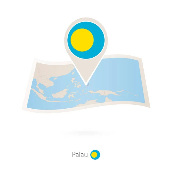 Gefaltete Papierkarte Von Palau Mit Fahnennadel Von Palau Vektorillustration — Stockvektor