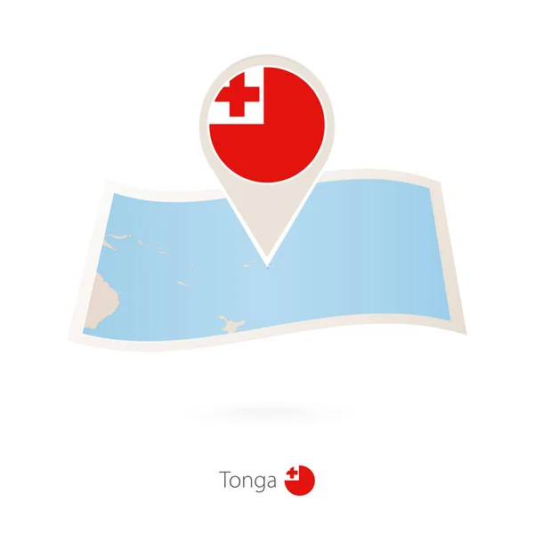 Скласти Папір Карта Тонга Pin Прапор Тонги Векторні Ілюстрації — стоковий вектор
