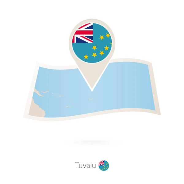 Mapa Papel Plegado Tuvalu Con Pasador Bandera Tuvalu Ilustración Vectorial — Archivo Imágenes Vectoriales