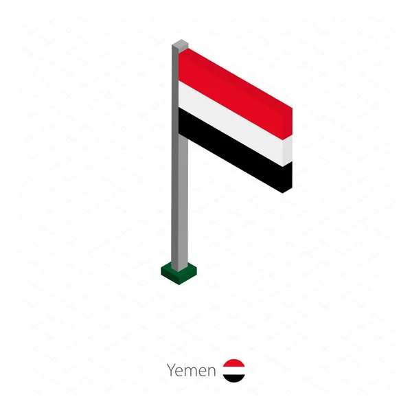 Jemen Flagge Auf Fahnenmast Isometrischer Dimension Isometrischer Blauer Hintergrund Vektorillustration — Stockvektor