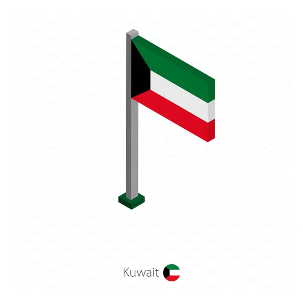 Kuwait Flag Flagpole Isometric Dimension Isometric Blue Background Vector Illustration — Stock Vector