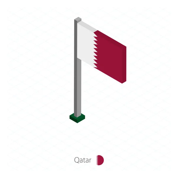 Bandera Qatar Asta Bandera Dimensión Isométrica Fondo Azul Isométrico Ilustración — Vector de stock