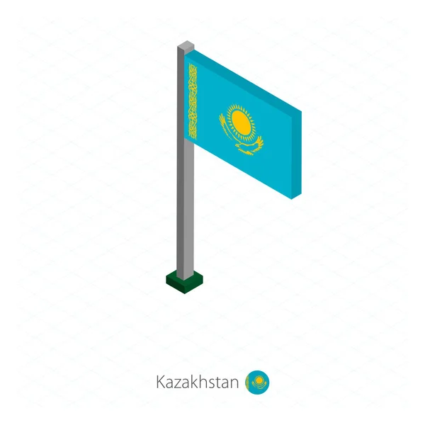 Kazakhstan Drapeau Sur Flagpole Dimension Isométrique Isométrique Fond Bleu Illustration — Image vectorielle