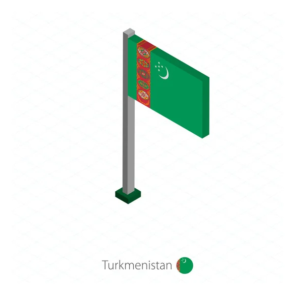 Turkmenistan Flaggan Flaggstången Isometrisk Dimension Isometrisk Blå Bakgrund Vektorillustration — Stock vektor