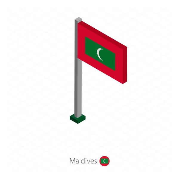 Bandera Maldivas Asta Bandera Dimensión Isométrica Fondo Azul Isométrico Ilustración — Vector de stock