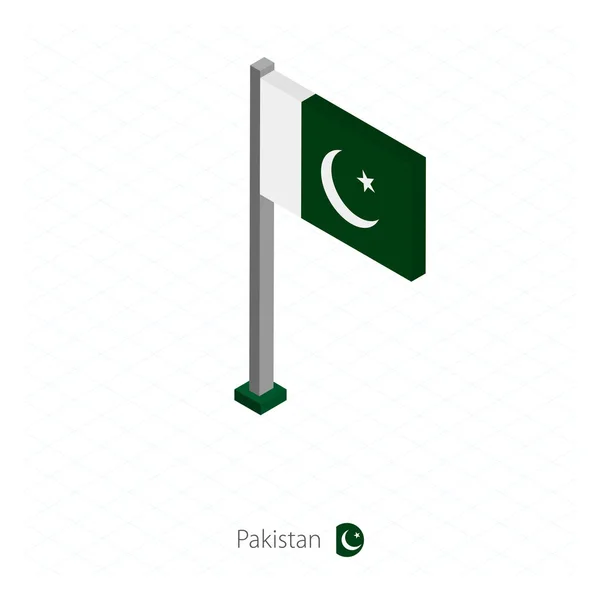 Pakistan Drapeau Sur Flagpole Dimension Isométrique Isométrique Fond Bleu Illustration — Image vectorielle