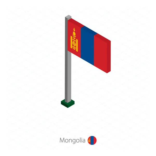 Flagge Der Mongolei Fahnenmast Isometrischer Dimension Isometrischer Blauer Hintergrund Vektorillustration — Stockvektor