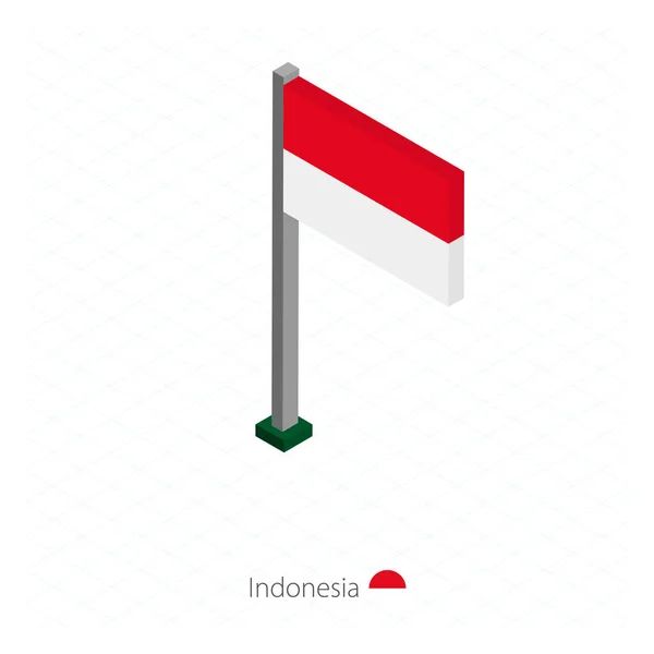 Indonesien Flagge Auf Fahnenmast Isometrischer Dimension Isometrischer Blauer Hintergrund Vektorillustration — Stockvektor