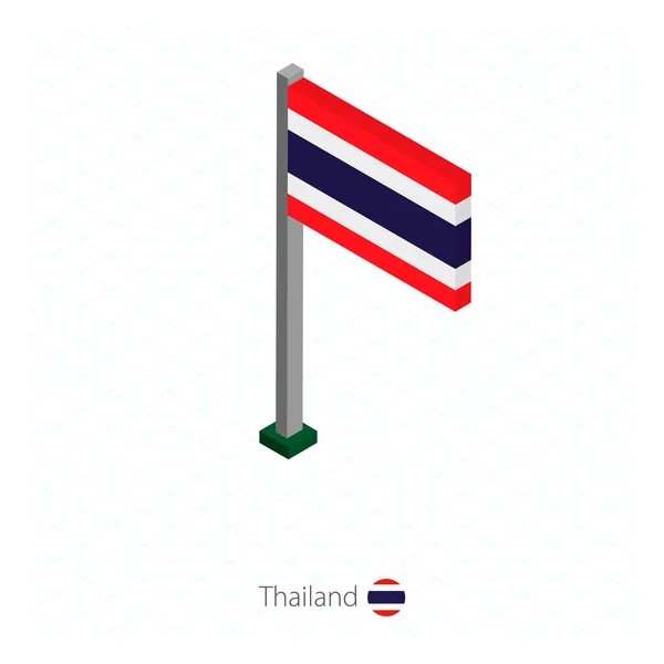Флаг Таиланда Флагштоке Изометрическом Измерении Изометрический Синий Фон Векторная Иллюстрация — стоковый вектор