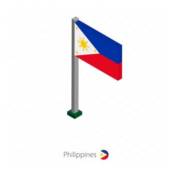 Philippinische Flagge Fahnenmast Isometrischer Dimension Isometrischer Blauer Hintergrund Vektorillustration — Stockvektor