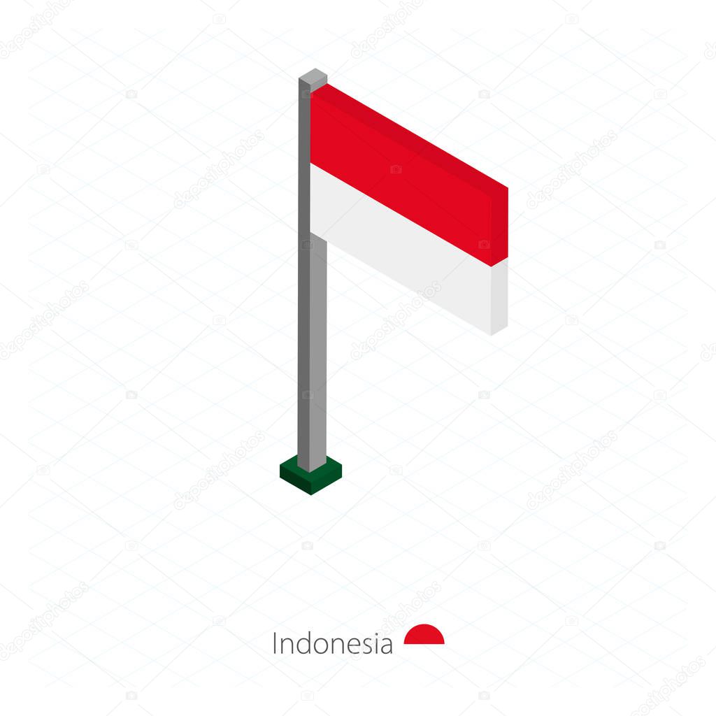 Indonesia Flag on Flagpole in Isometric dimension. Isometric blue background. Vector illustration.