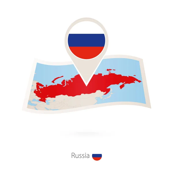 Mapa Papel Plegado Rusia Con Pasador Bandera Rusia Ilustración Vectorial — Archivo Imágenes Vectoriales