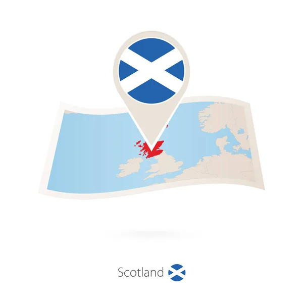 Skoçya Skoçya Nın Bayrak Iğne Ile Kağıt Haritası Katlanmış Vektör — Stok Vektör