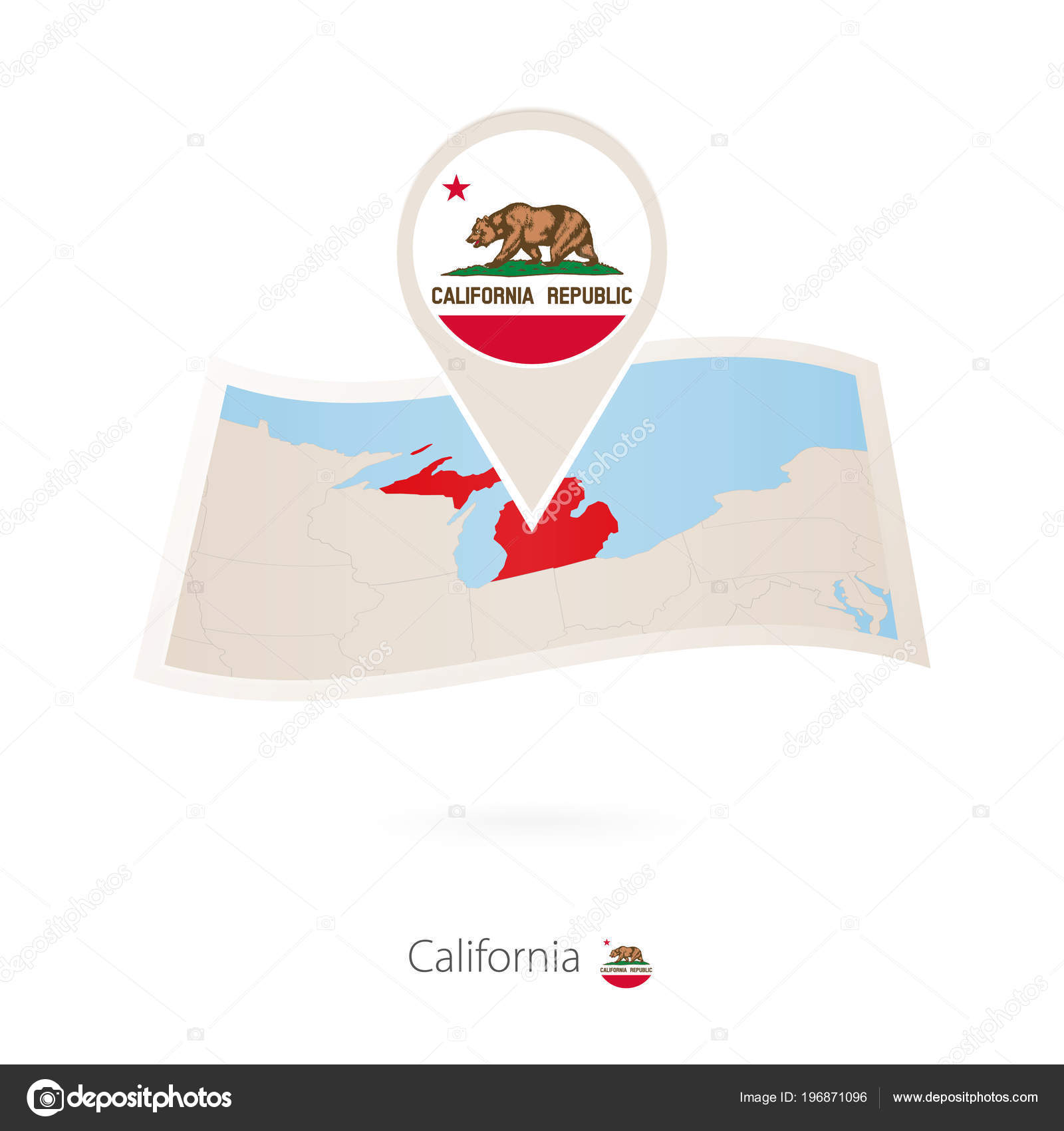Folded Paper Map California State Flag Pin Vector Illustration Stock Folded Paper Map California State Flag Pin Vector Illustration Stock