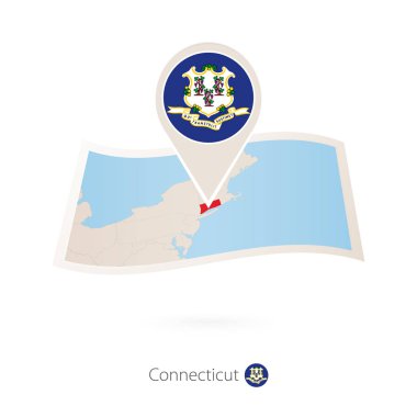 Kağıt harita Connecticut ABD devlet Connecticut bayrak iğne ile katlanmış. Vektör çizim