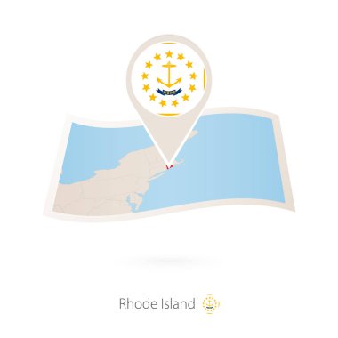 Rhode Island Eyalet ABD kağıt harita Rhode Island vektör çizim bayrak PIN ile katlanmış