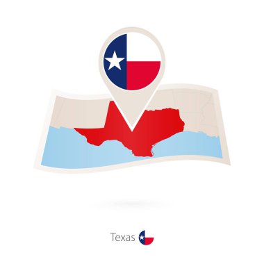 Kağıt harita Texas ABD Devlet Texas bayrak iğne ile katlanmış. Vektör çizim