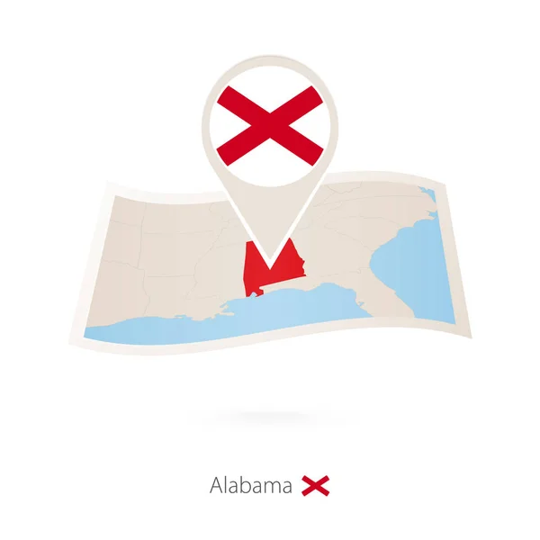 Składany Papier Mapa Stanów Alabama Pin Flaga Alabamy Ilustracja Wektorowa — Wektor stockowy