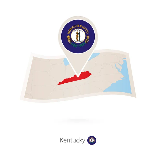 Mapa Papel Plegado Del Estado Kentucky Con Pin Bandera Kentucky — Vector de stock