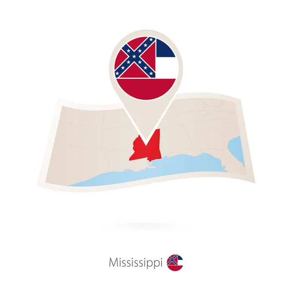 Folded Paper Map Mississippi State Flag Pin Mississippi Vector Illustration — Stock Vector