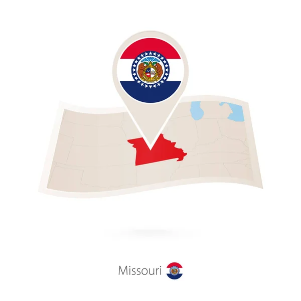 Mapa Papel Dobrado Missouri Estados Unidos Com Pino Bandeira Missouri — Vetor de Stock