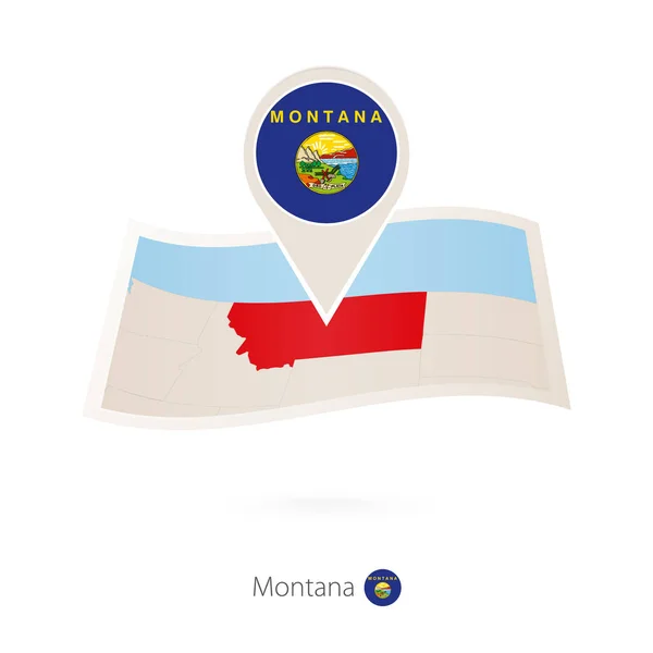 Mapa Papel Plegado Montana State Con Pin Bandera Montana Ilustración — Vector de stock