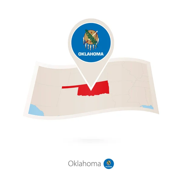Składany Papier Mapa Stanu Oklahoma Usa Pin Flaga Stanowa Oklahomy — Wektor stockowy