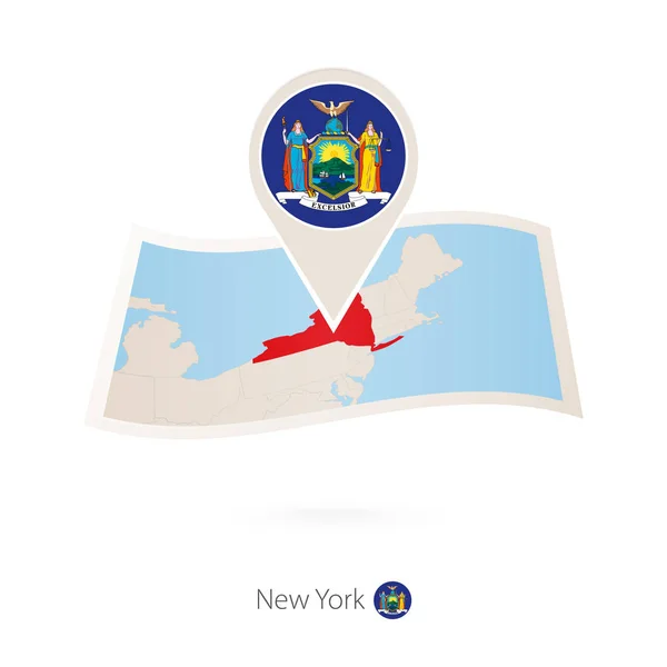 Składany Papier Mapę Stanu Usa Nowy Jork Pin Flaga Nowego — Wektor stockowy