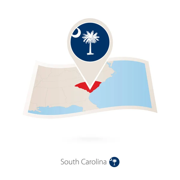 Gefaltete Papierkarte Des Bundesstaates South Carolina Mit Fahnennadel Von South — Stockvektor