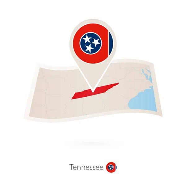 Gevouwen Papieren Kaart Van Tennessee Amerikaanse Staat Met Vlag Pin — Stockvector