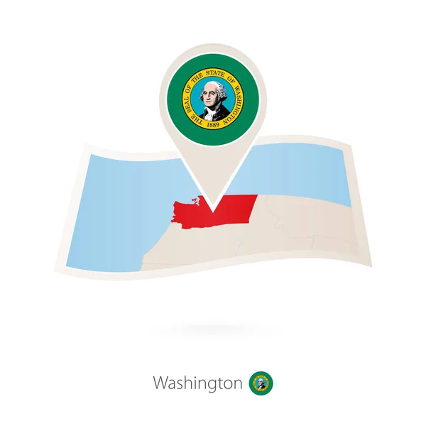 Mapa Papel Plegado Del Estado Washington Con Pin Bandera Washington — Vector de stock