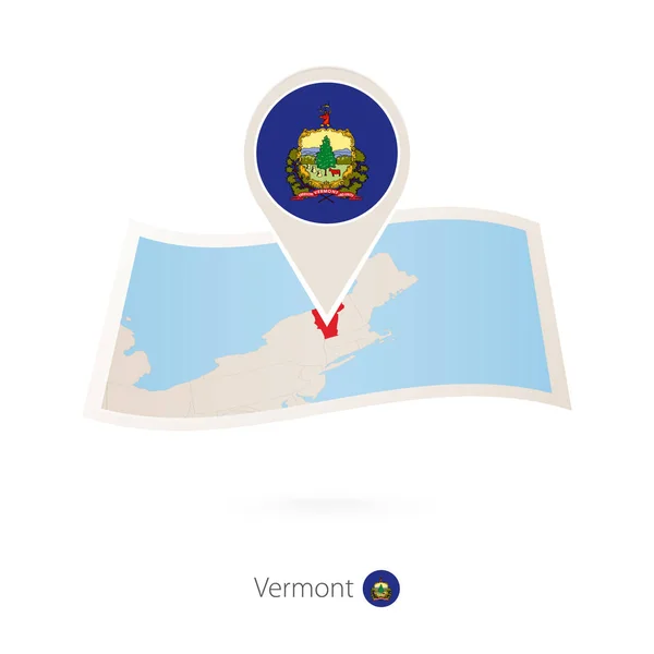 Hajtogatott Papír Térképet Vermont Amerikai Állam Vermont Flag Pin Kóddal — Stock Vector