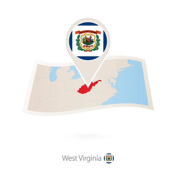 Διπλωμένο Χαρτί Χάρτης Δυτική Πολιτεία Των Ηπα Βιρτζίνια Σημαία Καρφίτσα — Διανυσματικό Αρχείο